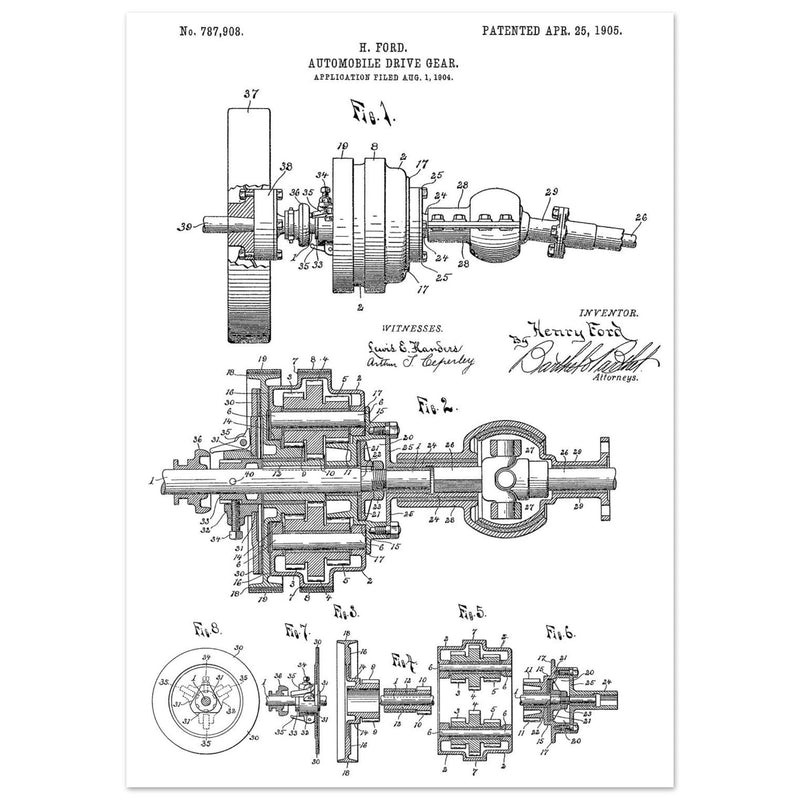 Automobile Drive Gear patent 787908 by Henry Ford. Vintage car
