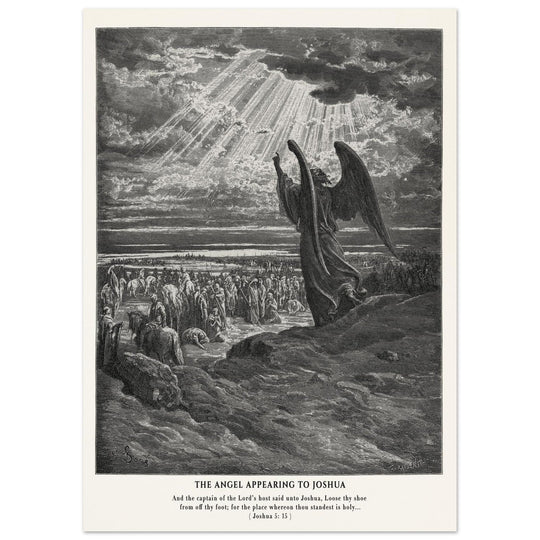 Gustave Dore The Bible engraving print . The angel appearing to Joshua .