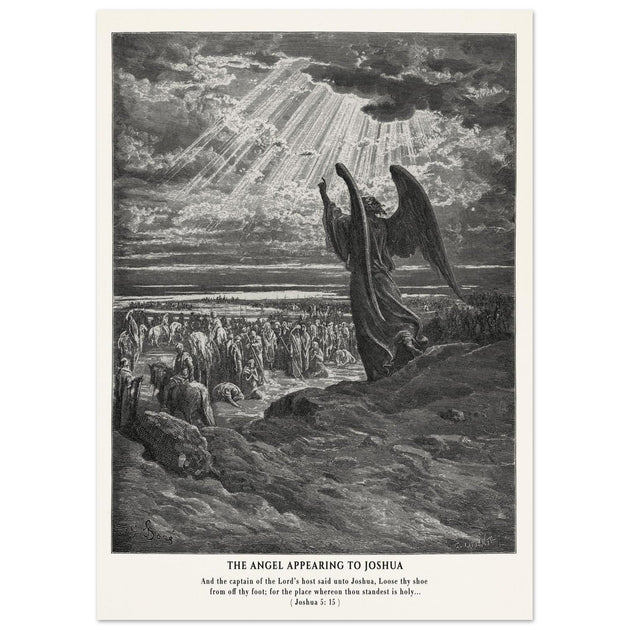 Gustave Dore The Bible engraving print . The angel appearing to Joshua .