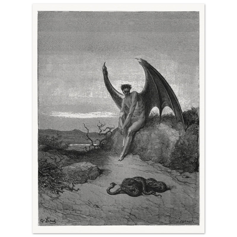 Gustave Dore Paradise Lost engraving . Satan and the serpent.