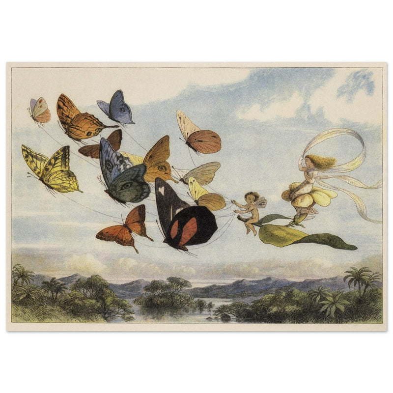 Richard Doyle illustration for Fairyland. The Fairy Queen in her carriage driven by butterflies.