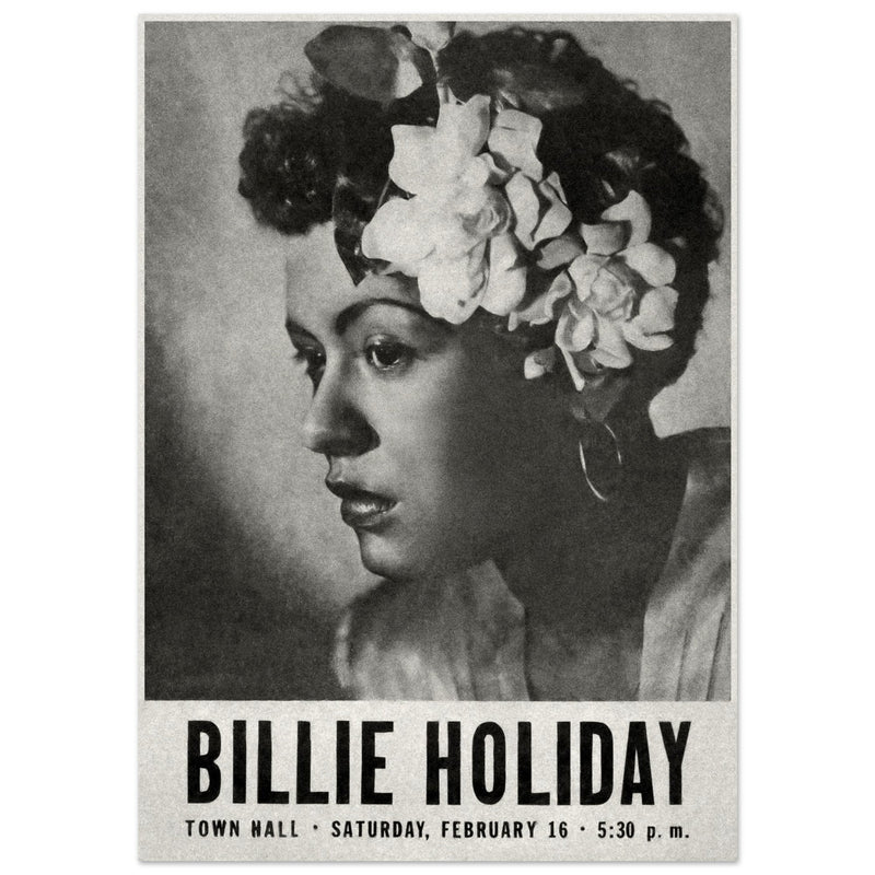 Billie Holiday concer music poster in New York City Town Hall in 1946.
