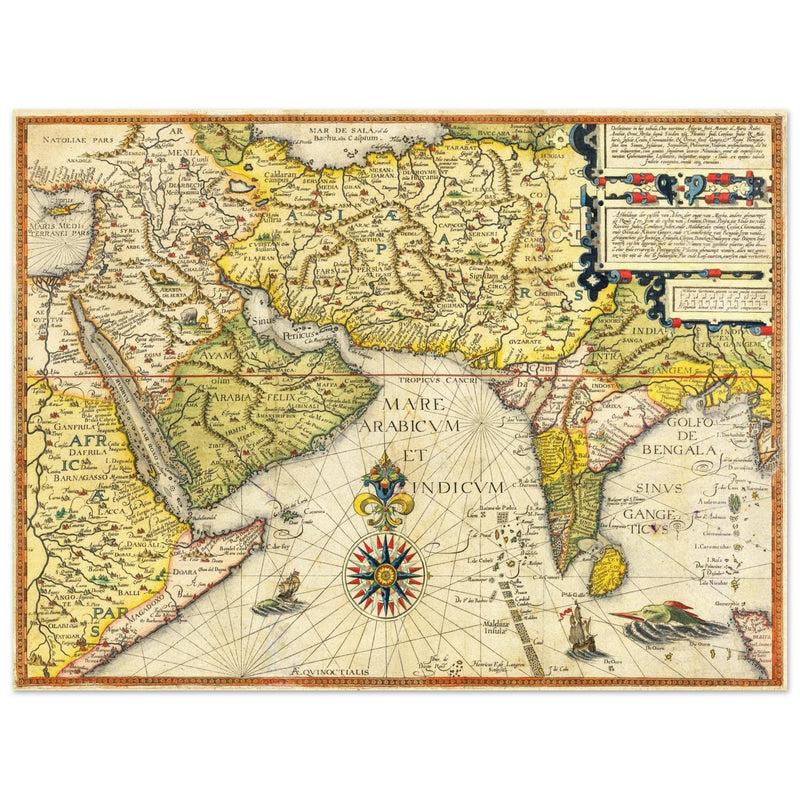 Red sea, Arabian coast and the Persian Gulf ancient map by Jan Huygen. Routes to the Indian Ocean.