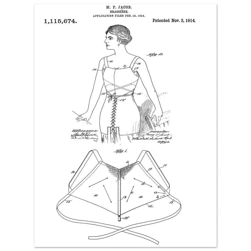 Brassiere patent drawing by M P Jacob.