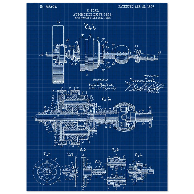 Automobile Drive Gear patent 787908 by Henry Ford. Vintage car