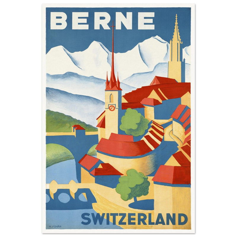 Berne Switzerland vintage travel poster . Swiss tourism print