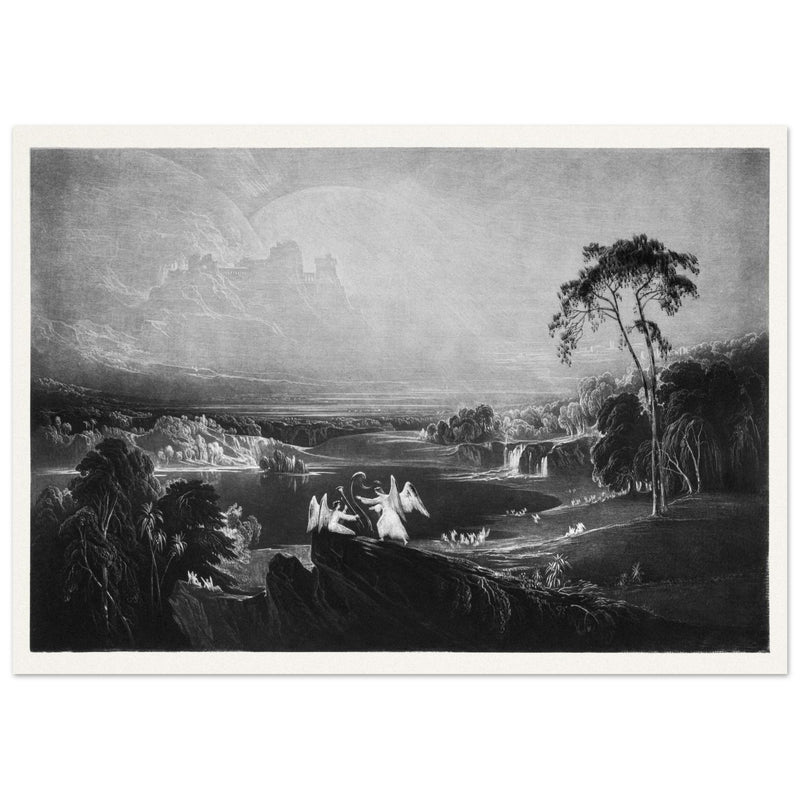 John Martin Paradise Lost Heaven – the Rivers of Bliss. Vintage mezzotint engraving .