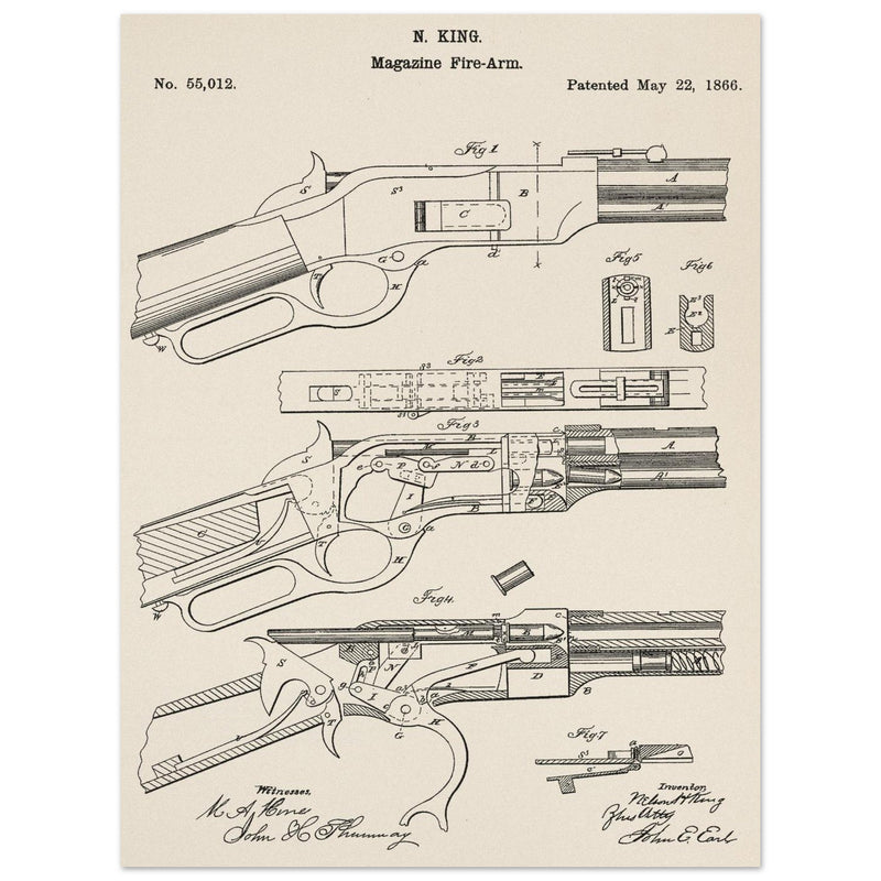 Magazine Fire arm patent 55012 by N kinf.