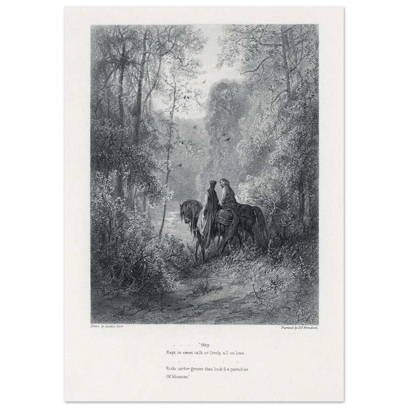 Gustave Dore illustration of King Arthur legend . The Dawn of Love. From the book Idylls of the King by Alfred Tennyson.