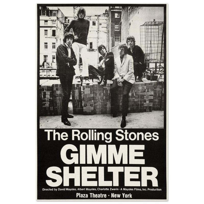The Rolling Stones music promo poster for Gimme Shelter film at the Plaza Theatre in New York.
