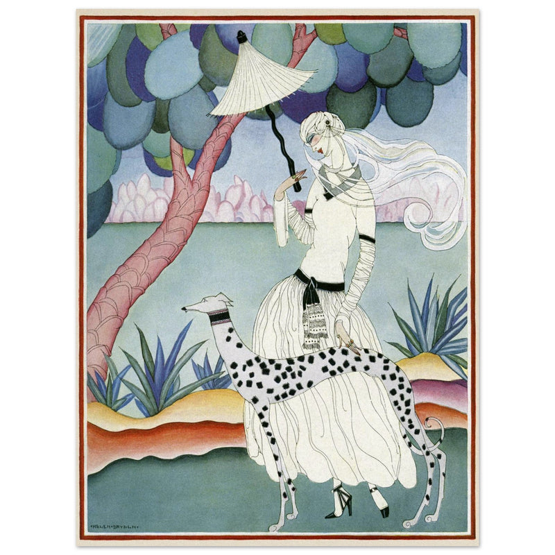 Helen Dryden illustration fashion magazine cover. Woman with dalmatian dog. Fine art  .