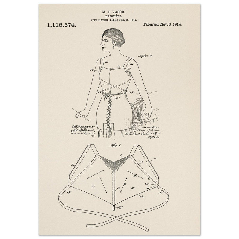 Brassiere patent drawing by M P Jacob.