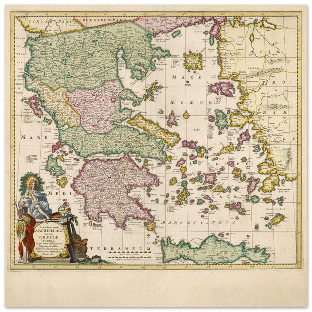 Ancient map of Greece print  1650 bt Nicolaes Visscher