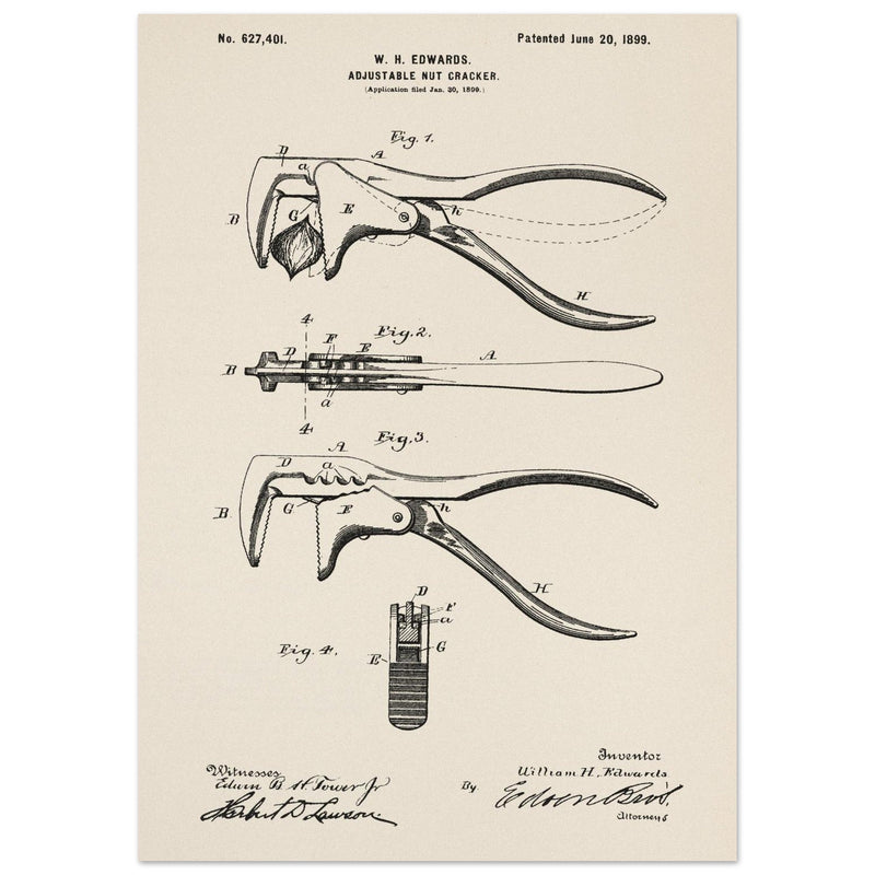 Vintage Adjustable Nut Cracker patent by William H. Edwards.