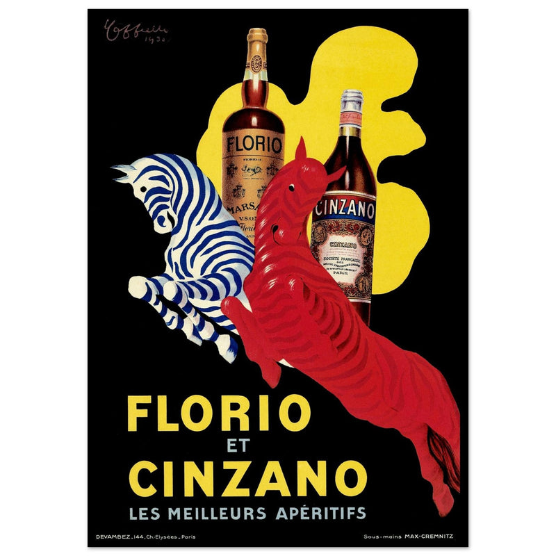 Florio and Cinzano aperitif beverage vintage art poster 1930.