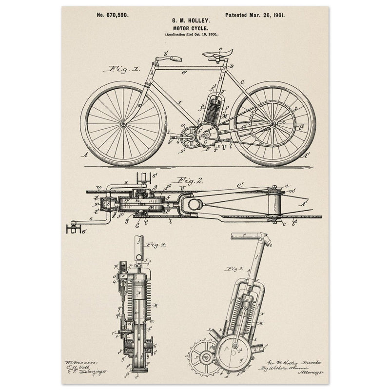 vintage motorcycle patent by G. M Holley.