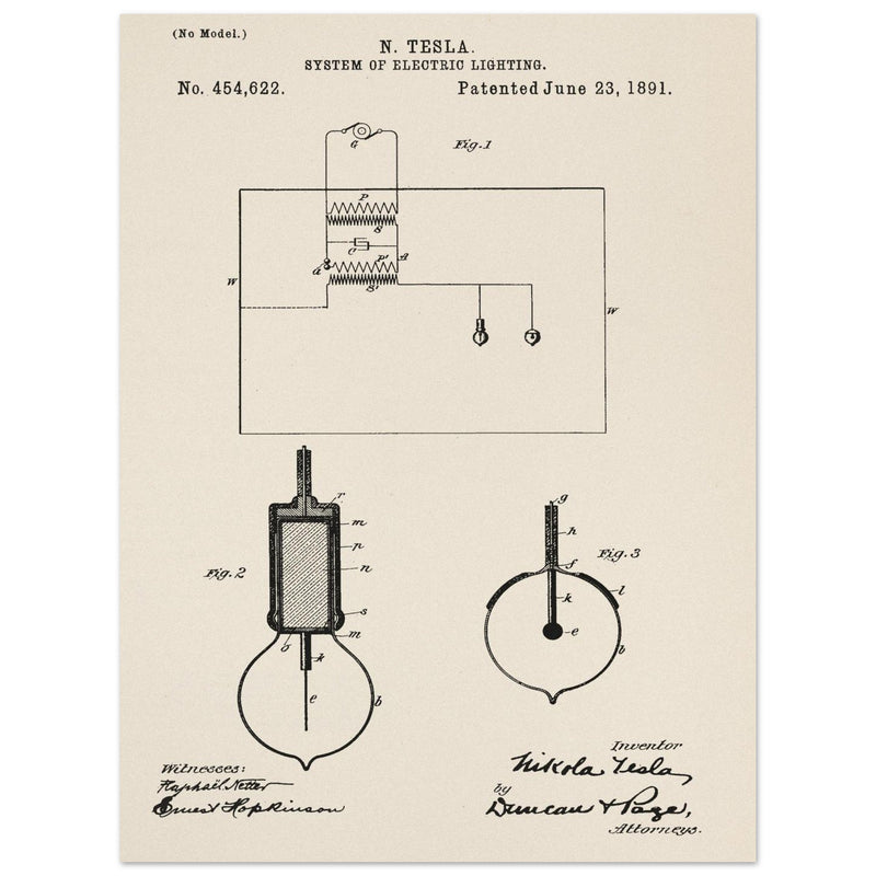 Electric Lighting patent  by Nikola Tesla.