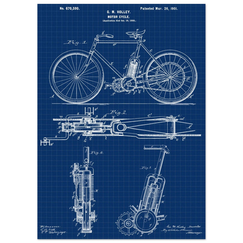 vintage motorcycle patent by G. M Holley.