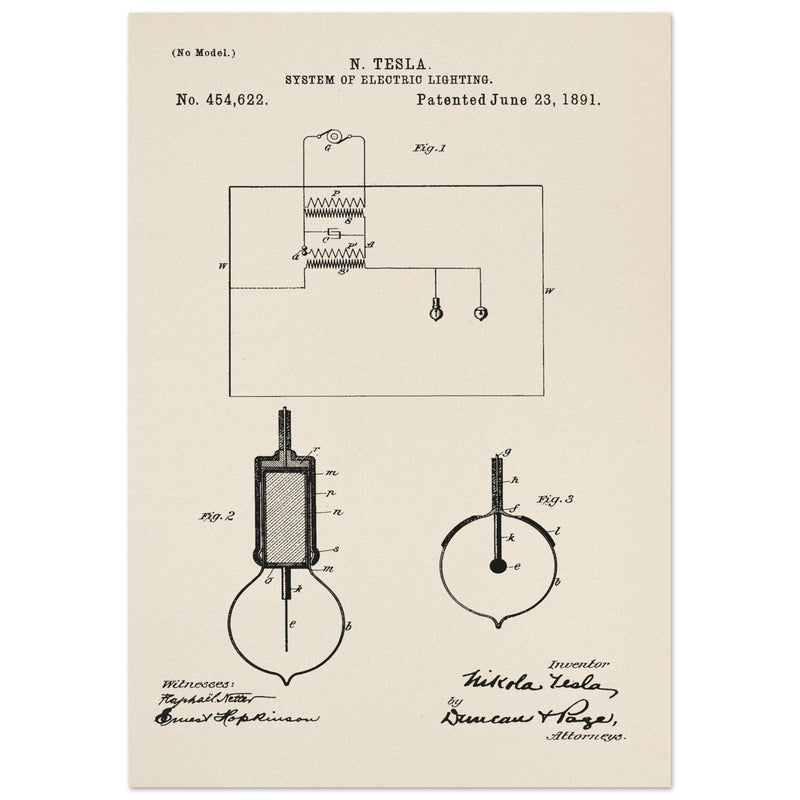 Electric Lighting patent  by Nikola Tesla.