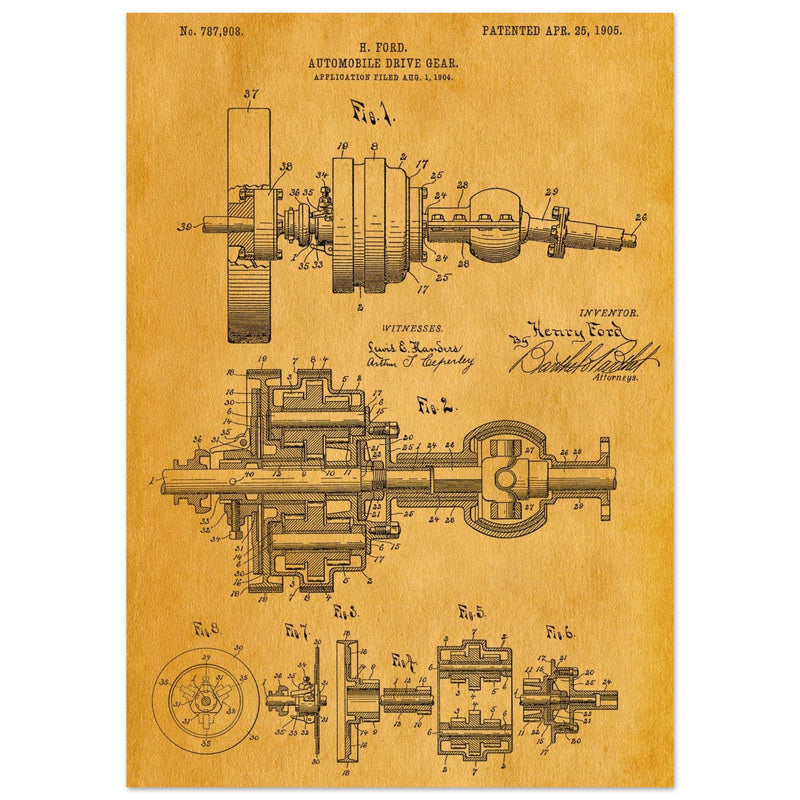 Automobile Drive Gear patent 787908 by Henry Ford. Vintage car