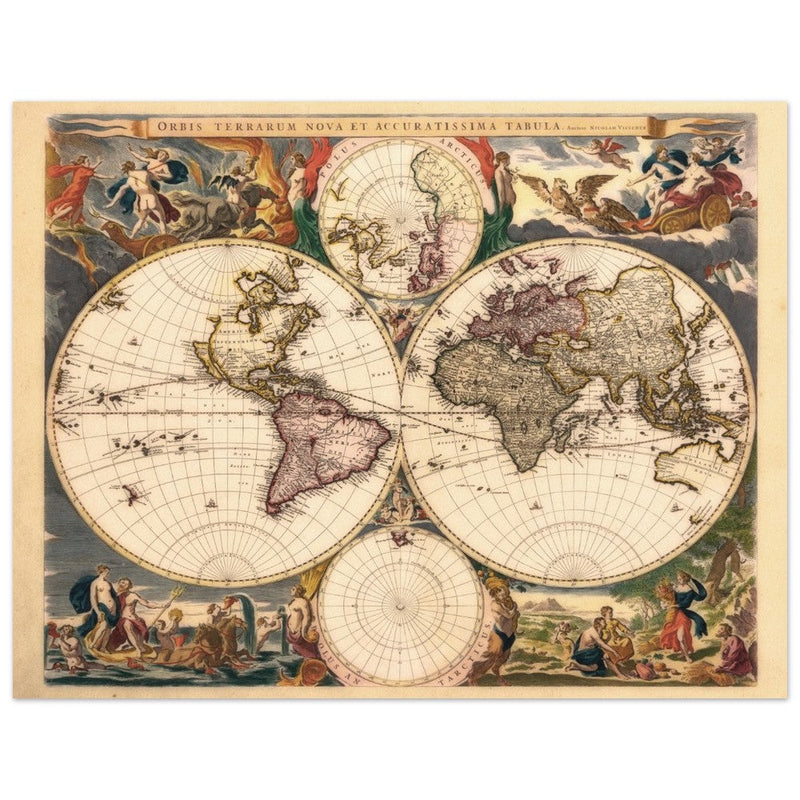Old world map Orbis Terrarum Nova et Accuratissima Tabula by Nicolaes Visscher 1658.