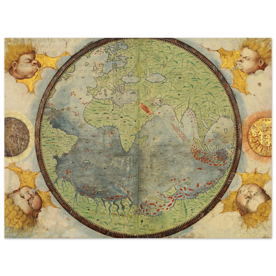 Vintage nautical world map poster reproduction by Lopo Homem 1519