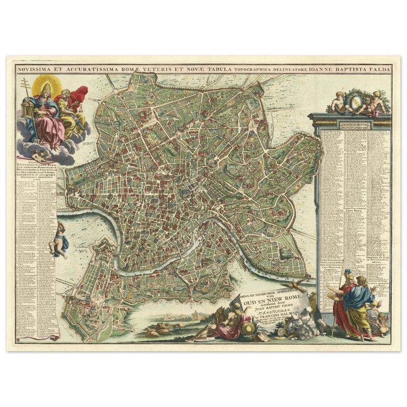 Antique city map of Rome in Italy XVIII Century by Johan Baptiste Homann.