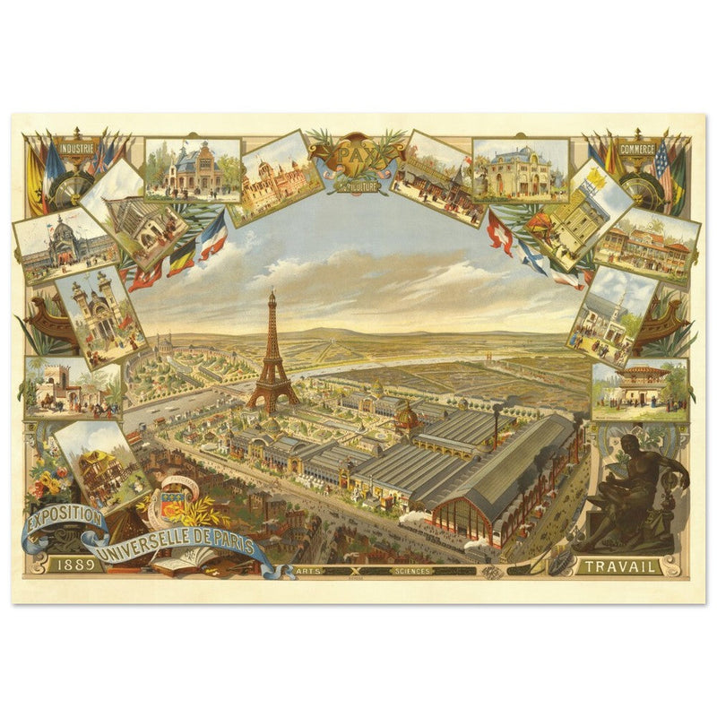Exposition Universelle de Paris 1889. Eiffel Tower and Paris city view.