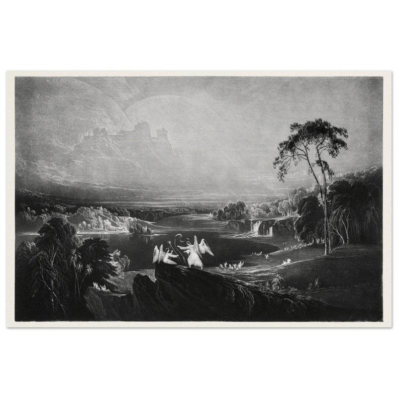 John Martin Paradise Lost Heaven – the Rivers of Bliss. Vintage mezzotint engraving .