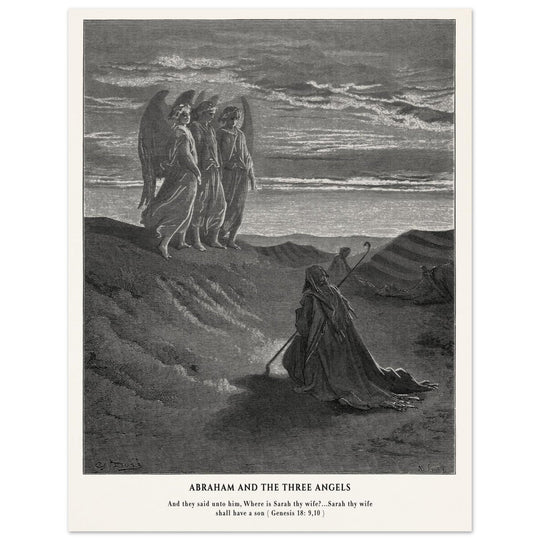 Gustave Dore The Bible engraving print . Abraham and the three Angels .