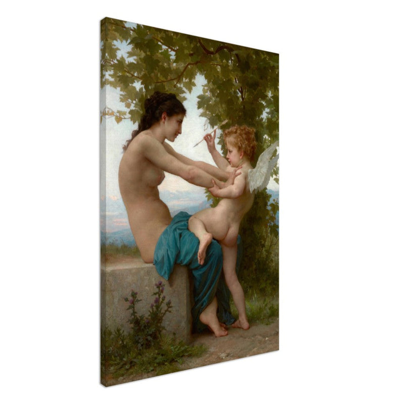 Canvas Cupid and love. A Young Girl Defending Herself against Eros by William Adolphe Bouguereau Antique painting. Greek mythology