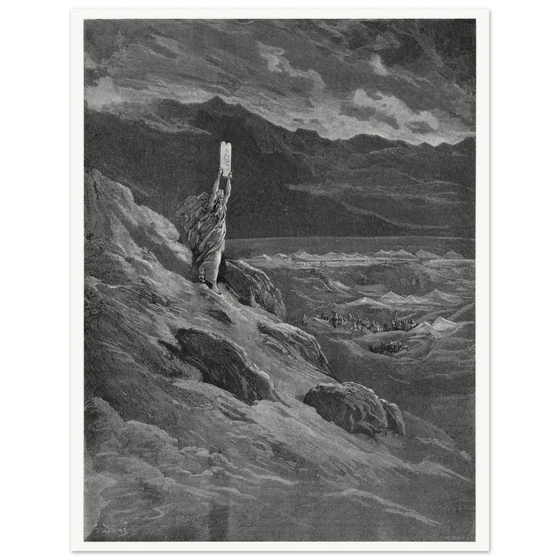 Gustave Dore Paradise Lost engraving . Moses and the stone tablets.