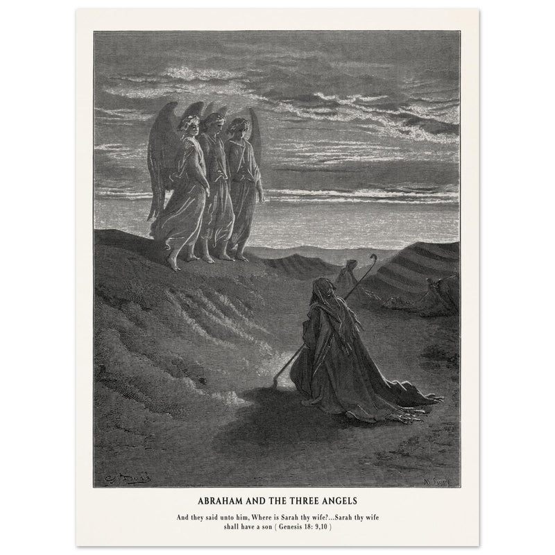 Gustave Dore The Bible engraving print . Abraham and the three Angels .
