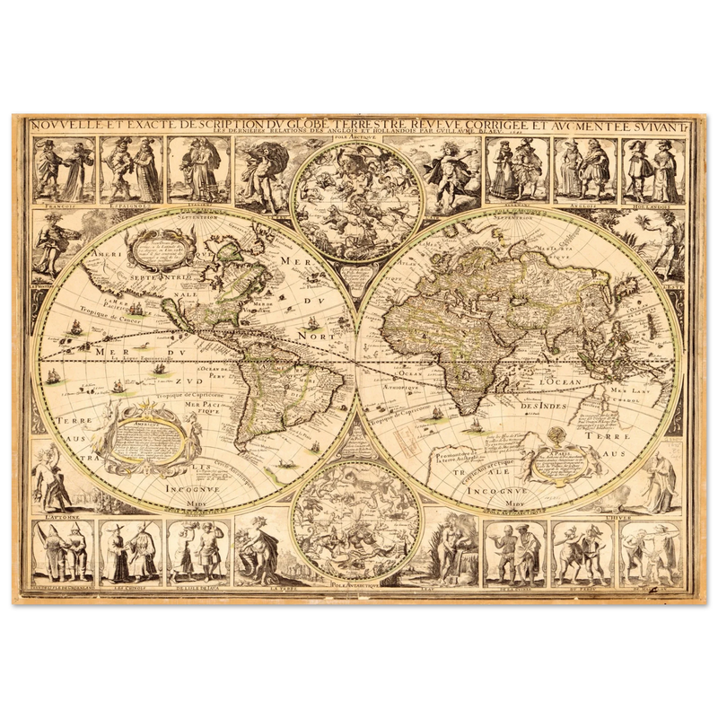 World map. Nouvelle et Exacte Description du Globe Terrestre Reveue Corrigee et Augmentee ... by Guillaume Blaeu