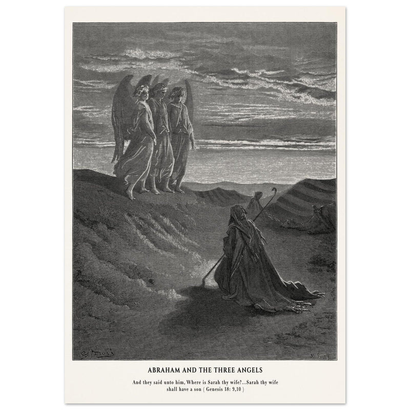 Gustave Dore The Bible engraving print . Abraham and the three Angels .