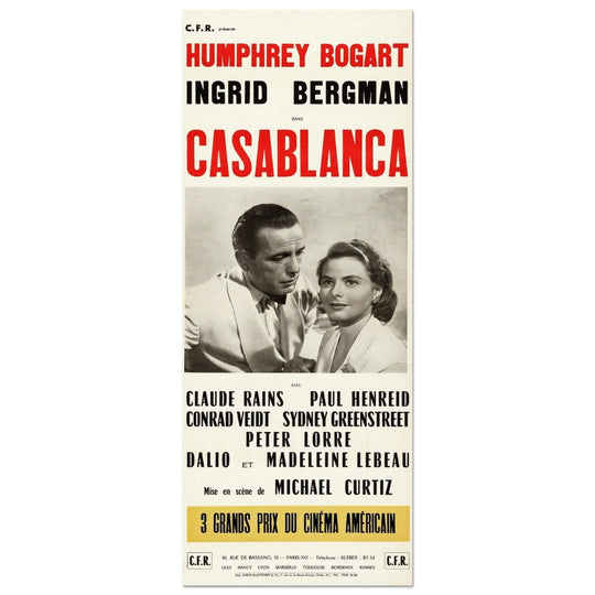 Casablanca with Humphrey Bogart and Ingrid Bergman movie poster. Vintage prints of films that changed cinema