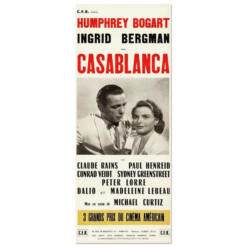 Casablanca with Humphrey Bogart and Ingrid Bergman movie poster. Vintage prints of films that changed cinema