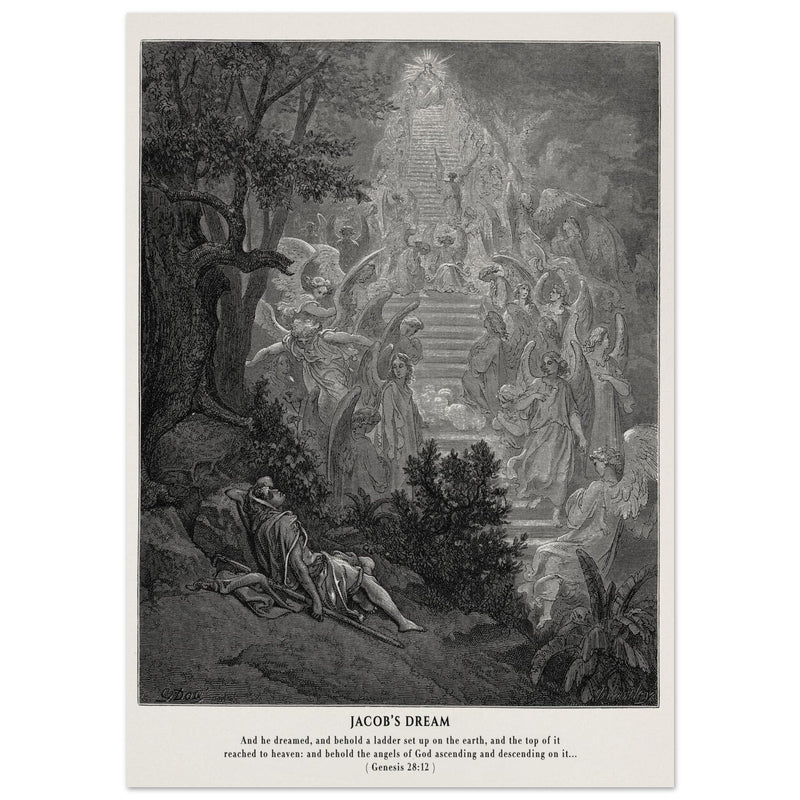 Gustave Dore The Bible engraving print . Jacob's dream.