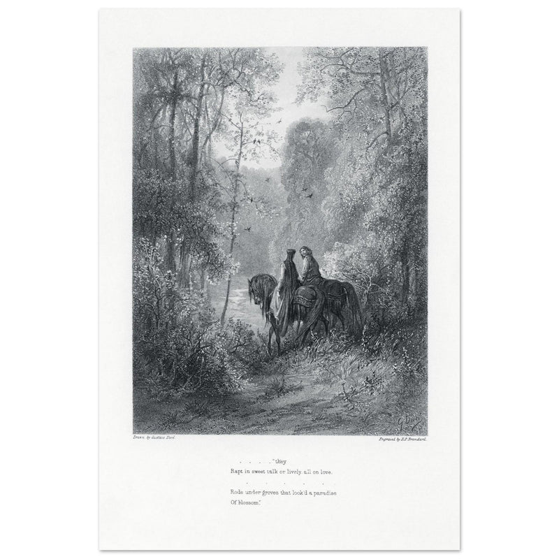 Gustave Dore illustration of King Arthur legend . The Dawn of Love. From the book Idylls of the King by Alfred Tennyson.