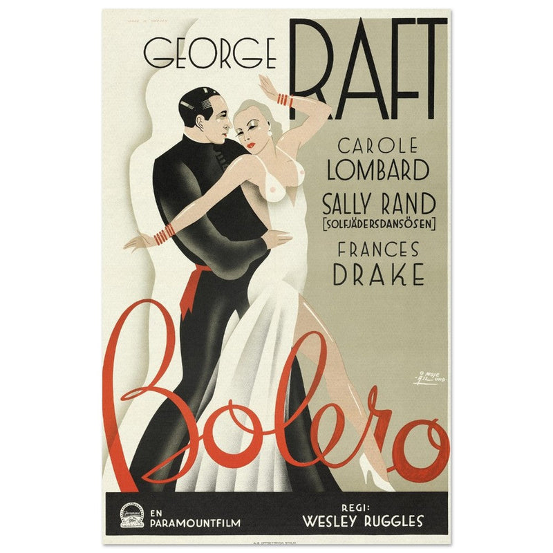 Bolero George Raft and Carole Lombard movie poster. Sweddish version Vintage prints of famous films