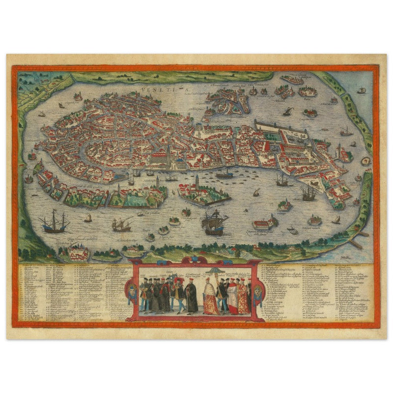 Venice Italy vintage map by Georg Braun and Frans Hogenberg. Antique maps