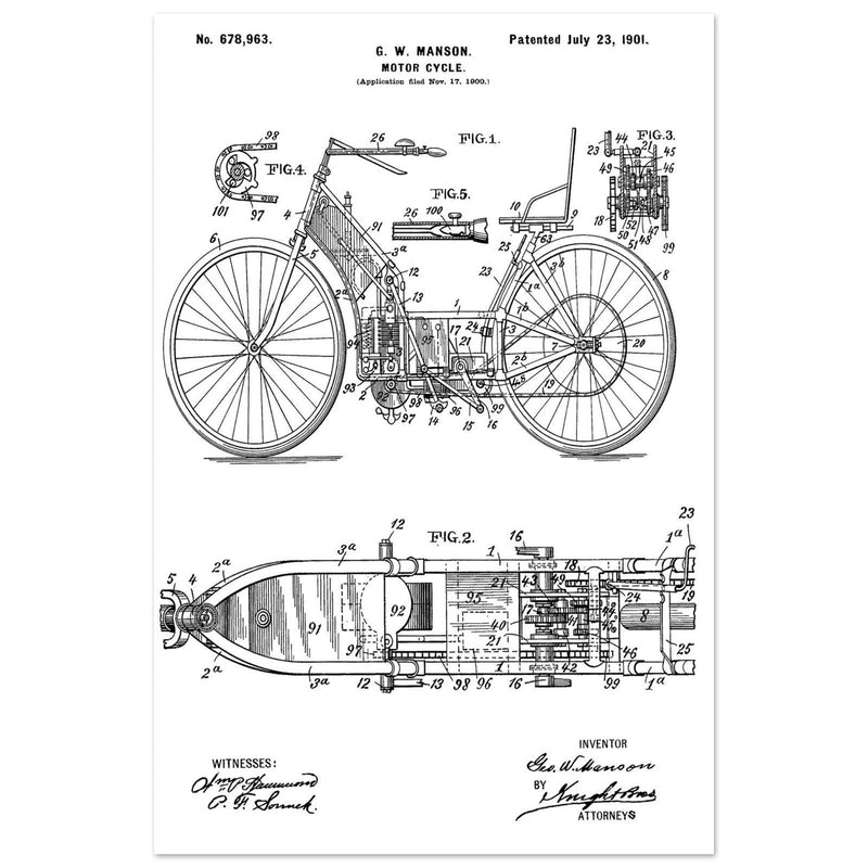Motorcycle old patent by G. W Manson.