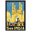 See India vintage travel poster. Charminar monument in Hyderabad.