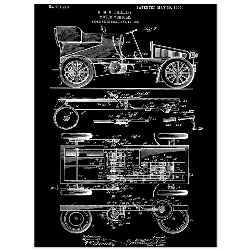 Motor Vehicle patent. Vintage car illustration.