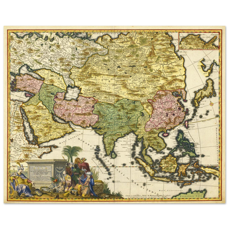 Asia vintage map by Carel Allard XVII century old cartography.