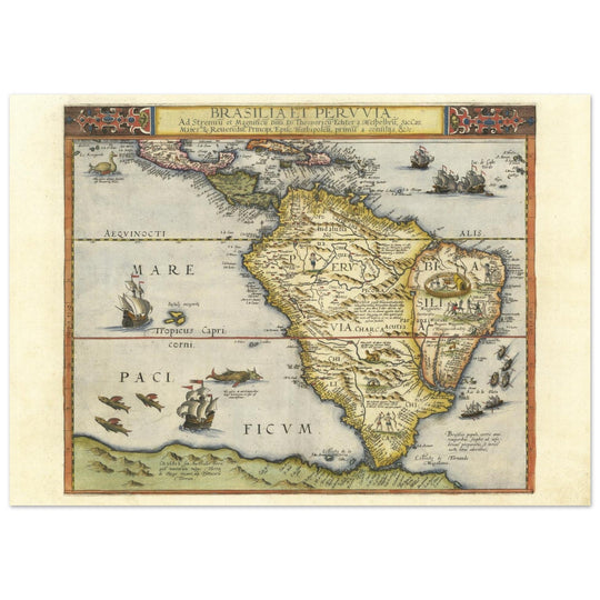 South America Brasilia et Peruvia vintage map by Cornelis de Jode