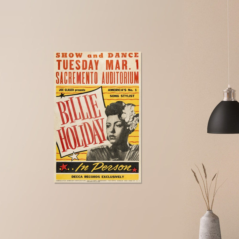 Billie Holiday vintage concert poster reproduction. Printed on Fine Art paper
