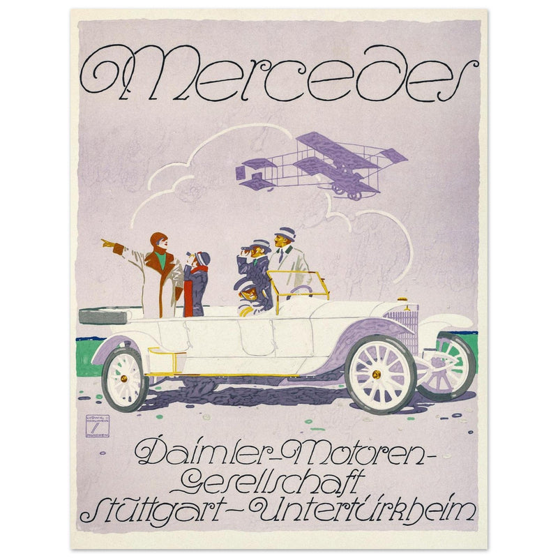 Mercedes car vintage advertising print  1914 by Ludwig Hohlwein.
