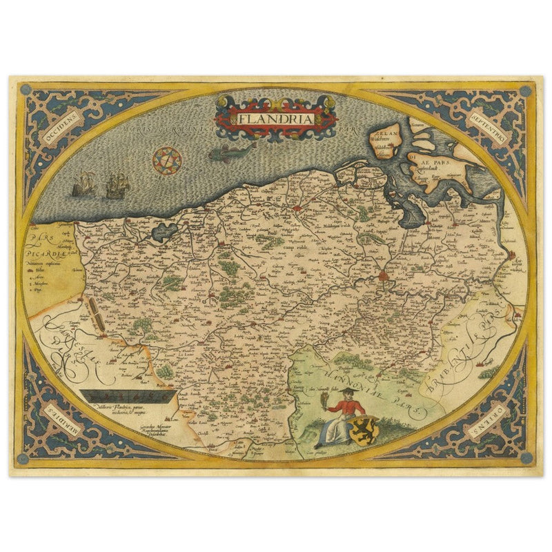 Ancient map of Flandria by Abraham Ortelius 1584. Vintage map  .