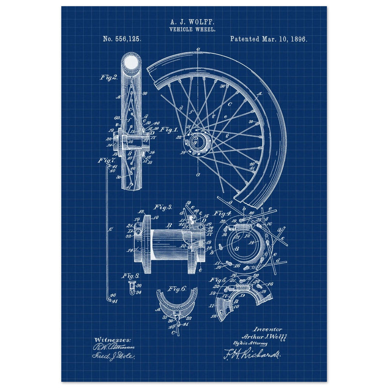 Vehicle whell patent illustration. Vintage drawing .
